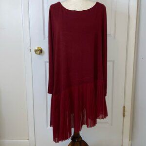Soft Surroundings Women's XL Operetta Dress Asymmetric Pleated Hem Burgundy